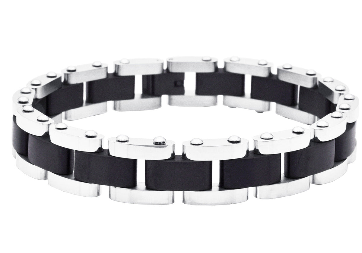Mens Two-tone Black Stainless Steel Bracelet