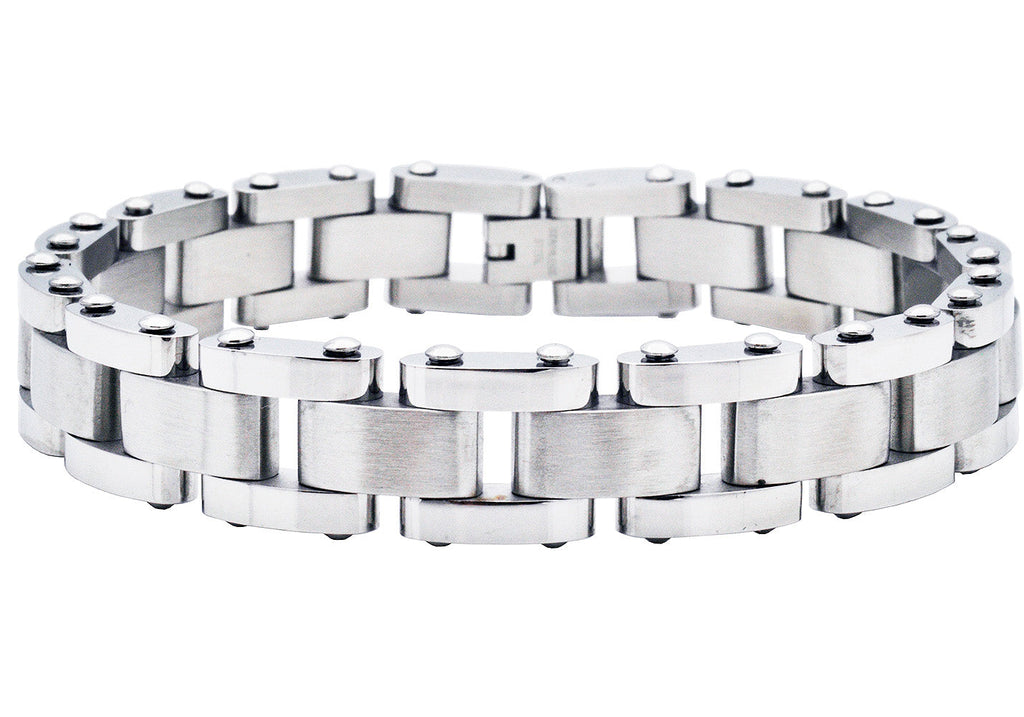 Mens Two Tone Polished and Matte Stainless Steel Bracelet