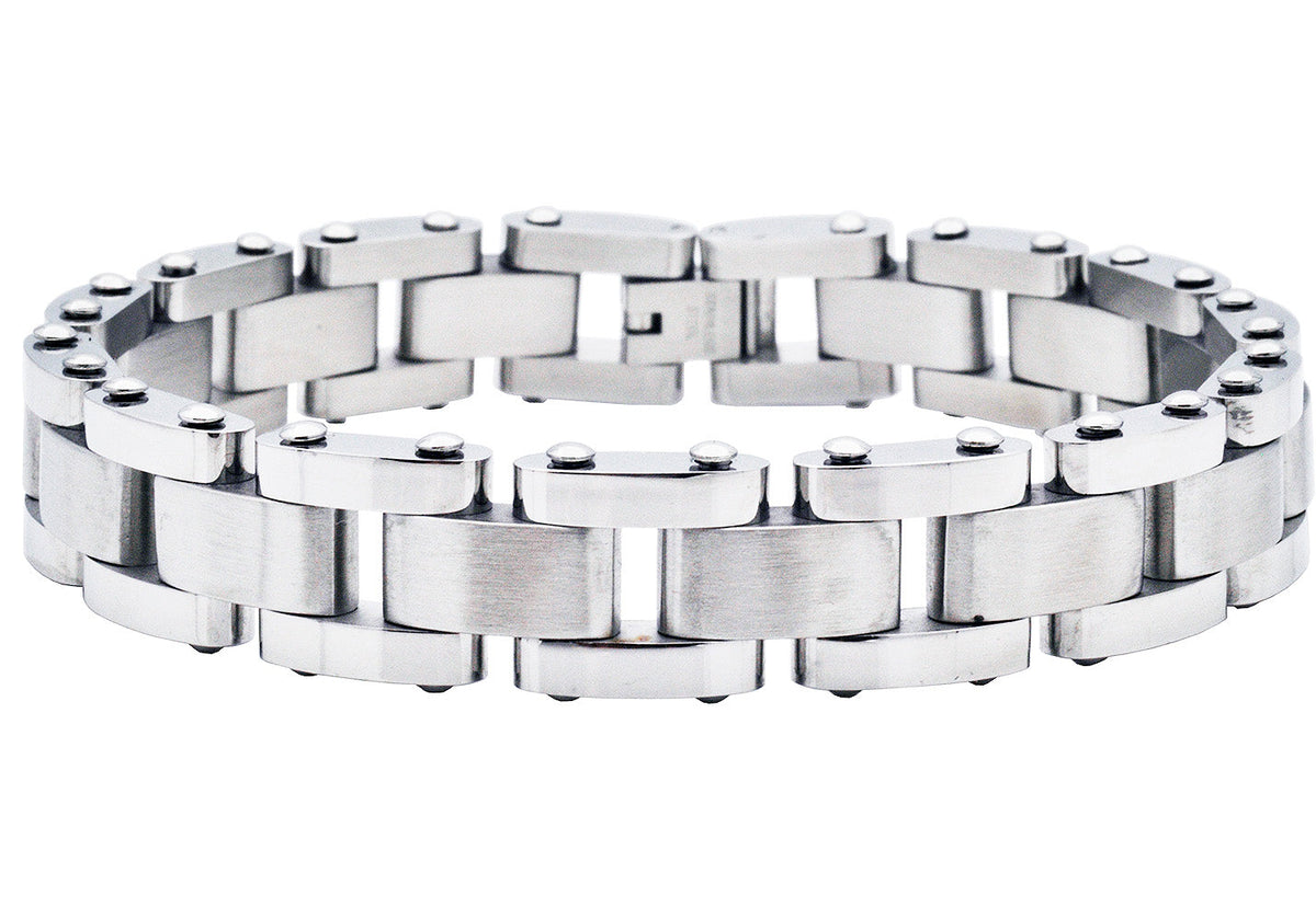 Mens Two Tone Polished and Matte Stainless Steel Bracelet