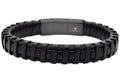 Mens Braided Black Leather Stainless Steel Cable Bracelet