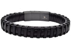 Mens Braided Black Leather Stainless Steel Cable Bracelet