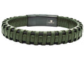 Mens Braided Green Leather Stainless Steel Cable Bracelet