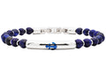 Mens Genuine Lapis Lazuli 6mm Bead Stainless Steel Bracelet a Anchor Badge