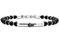 Mens Genuine Onyx 6mm Bead Stainless Steel Bracelet a Anchor Badge