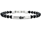 Mens Genuine Onyx 6mm Bead Stainless Steel Bracelet a Anchor Badge