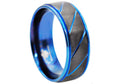 Mens Black And Blue Stainless Steel 8mm Etched Striped Ring