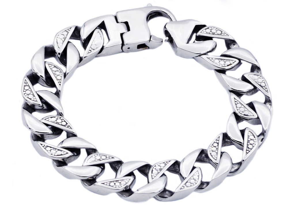 Mens Stainless Steel Pave Curb Link Chain Bracelet