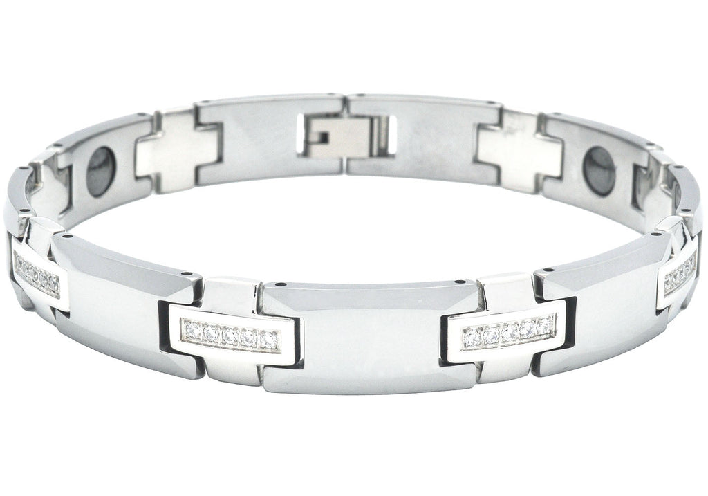 Mens Tungsten Link Bracelet With Cubic Zirconia