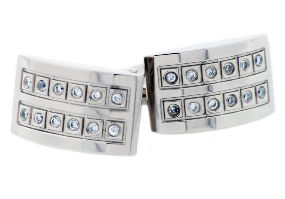 Mens Stainless Steel Cuff Links With Cubic Zirconia