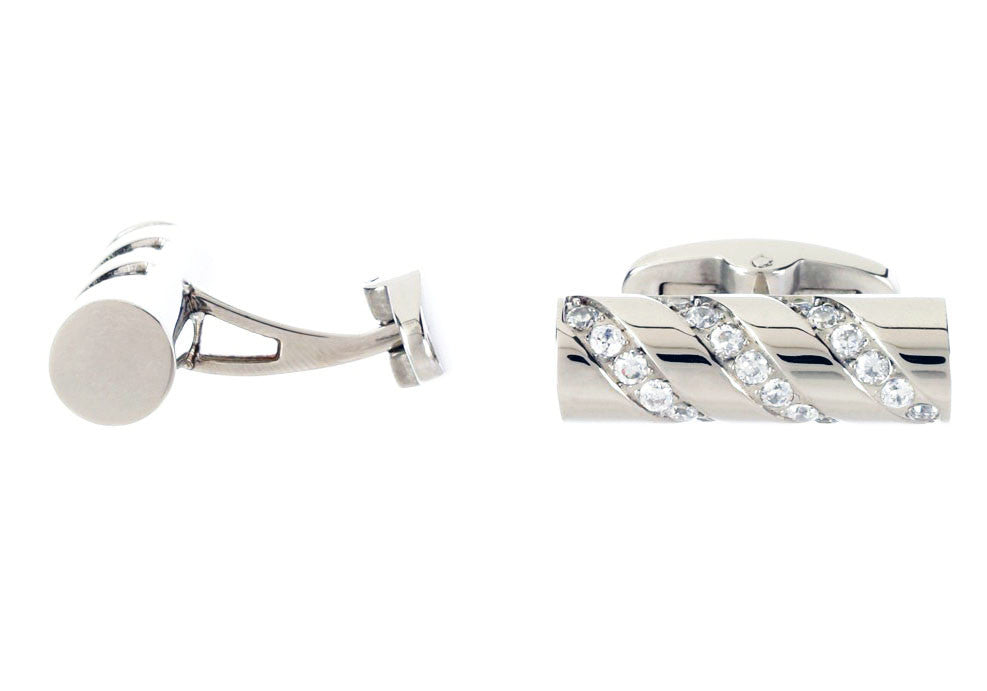 Mens Stainless Steel Cuff Links With Cubic Zirconia