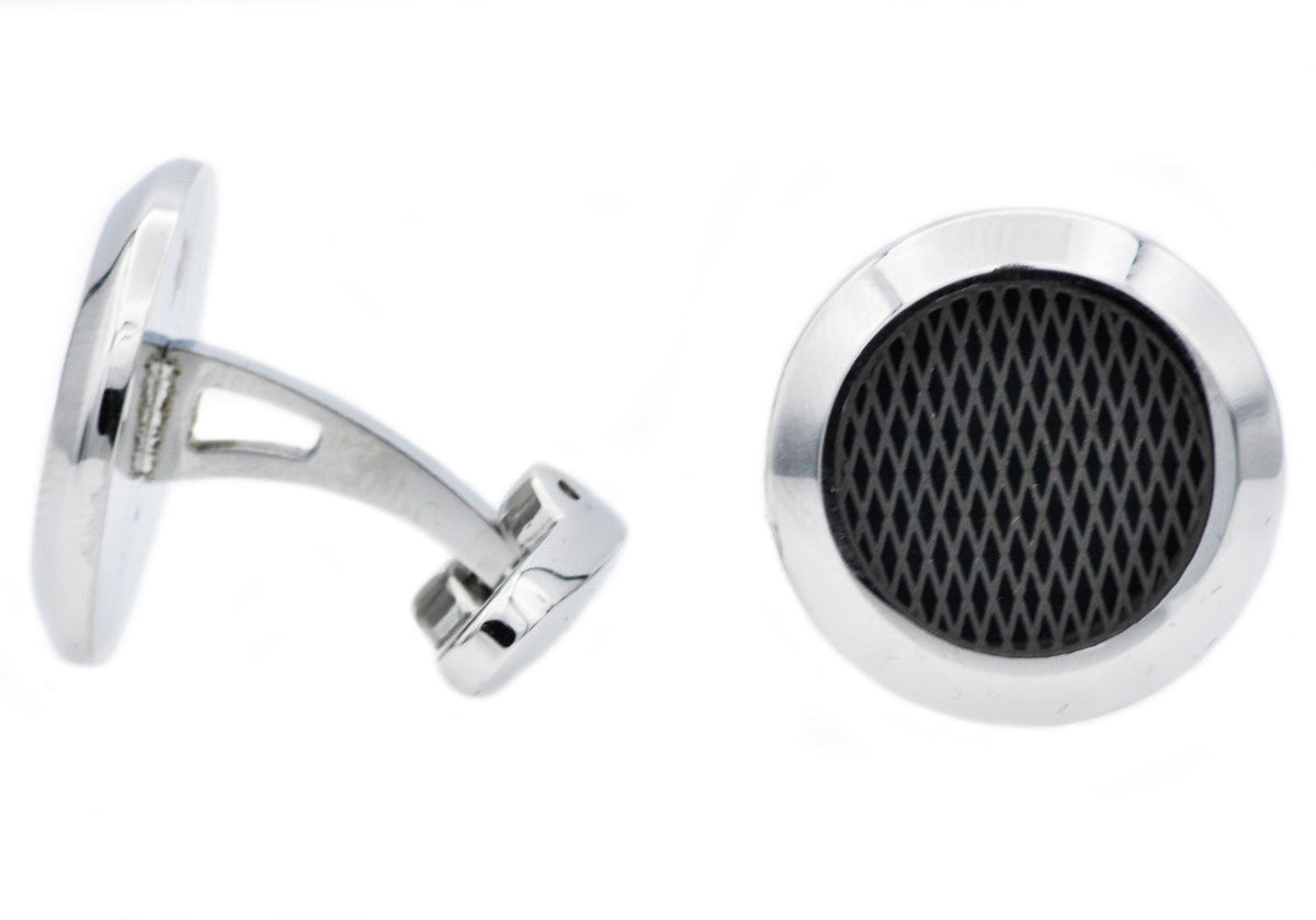 Mens Black Plated Stainless Steel Cuff Links