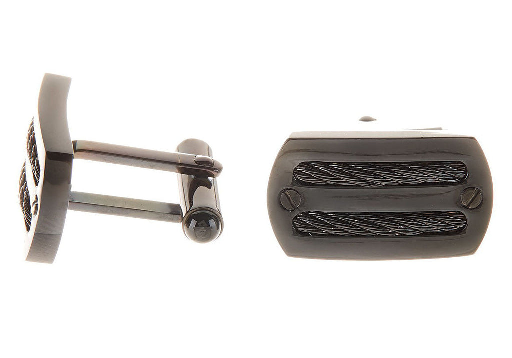Mens Black Plated Stainless Steel Wire Cuff Links