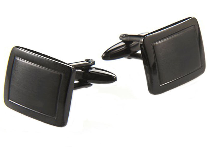 Mens Black Plated Stainless Steel Cuff Links