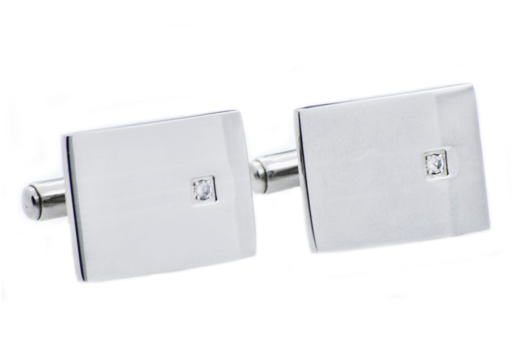 Mens Stainless Steel Cuff Links With Cubic Zirconia