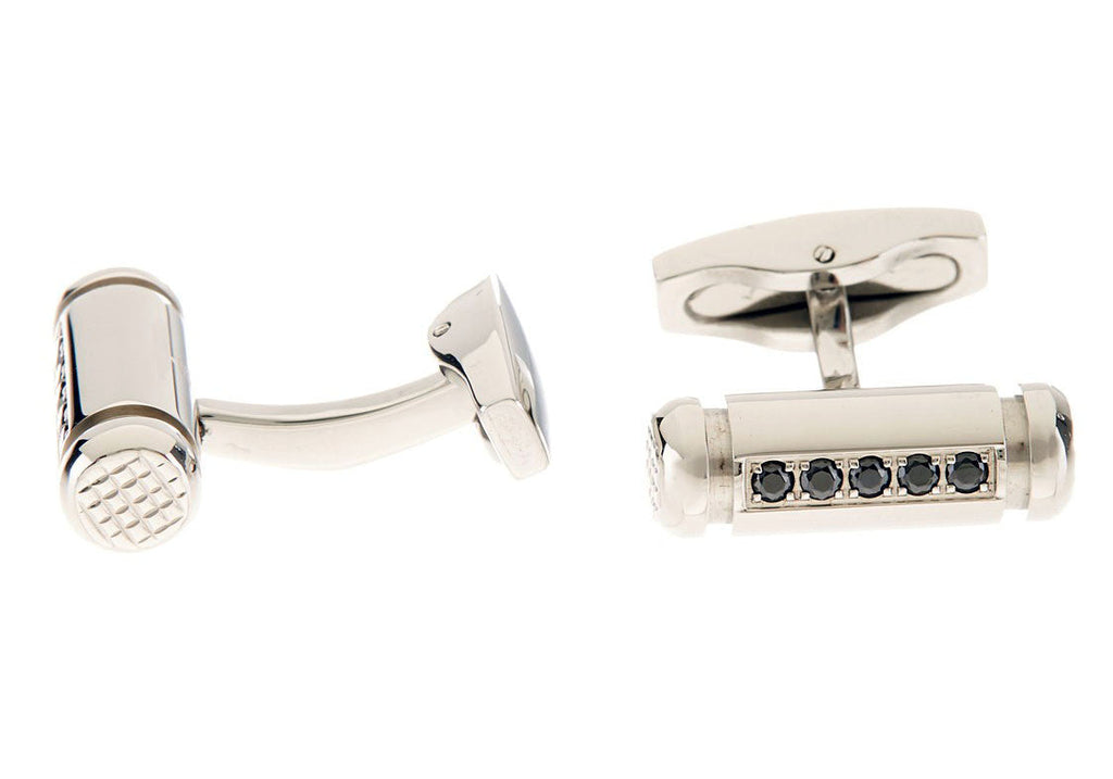 Mens Stainless Steel Cuff Links With Black Cubic Zirconia