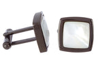 Mens Genuine Mother Of Pearl Black Stainless Steel Cuff Links