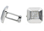 Mens Stainless Steel Cuff Links With Cubic Zirconia