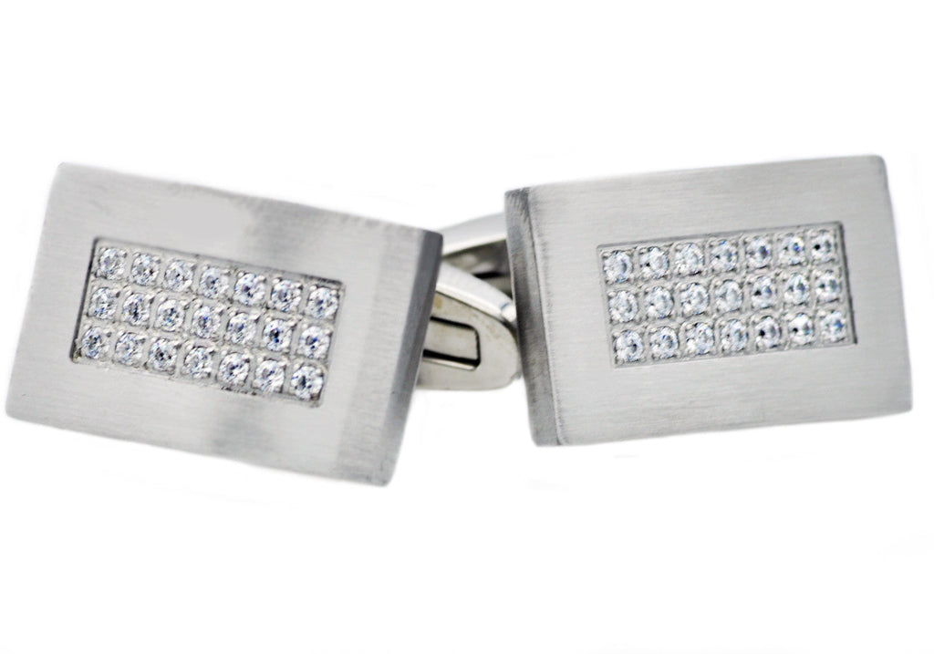 Mens Stainless Steel Cuff Links With Cubic Zirconia