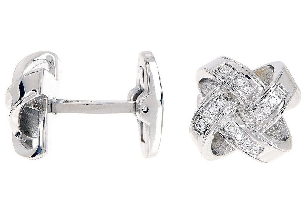 Mens Stainless Steel Cuff Links With Cubic ZIrconia