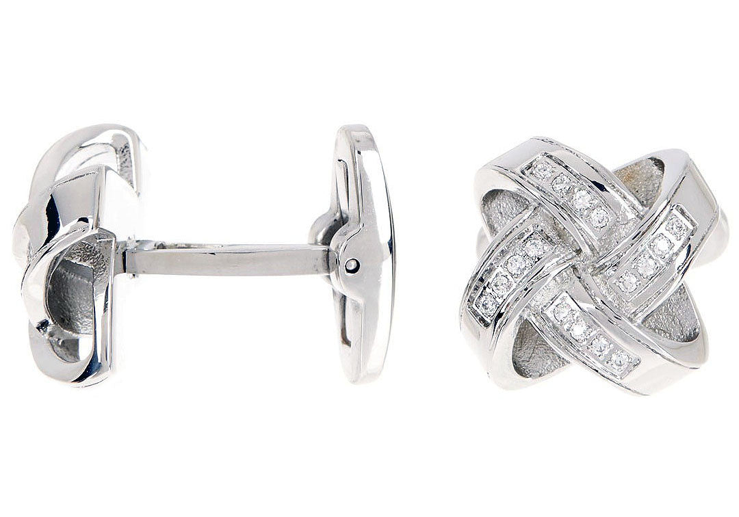 Mens Stainless Steel Cuff Links With Cubic ZIrconia