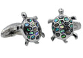 Mens Stainless Steel And Abalone Turtle Cuff links