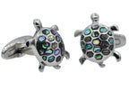 Mens Stainless Steel And Abalone Turtle Cuff links