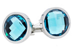Mens Stainless Steel Cuff Links With Blue Crystals