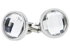Mens Stainless Steel Cuff Links With Clear Crystals