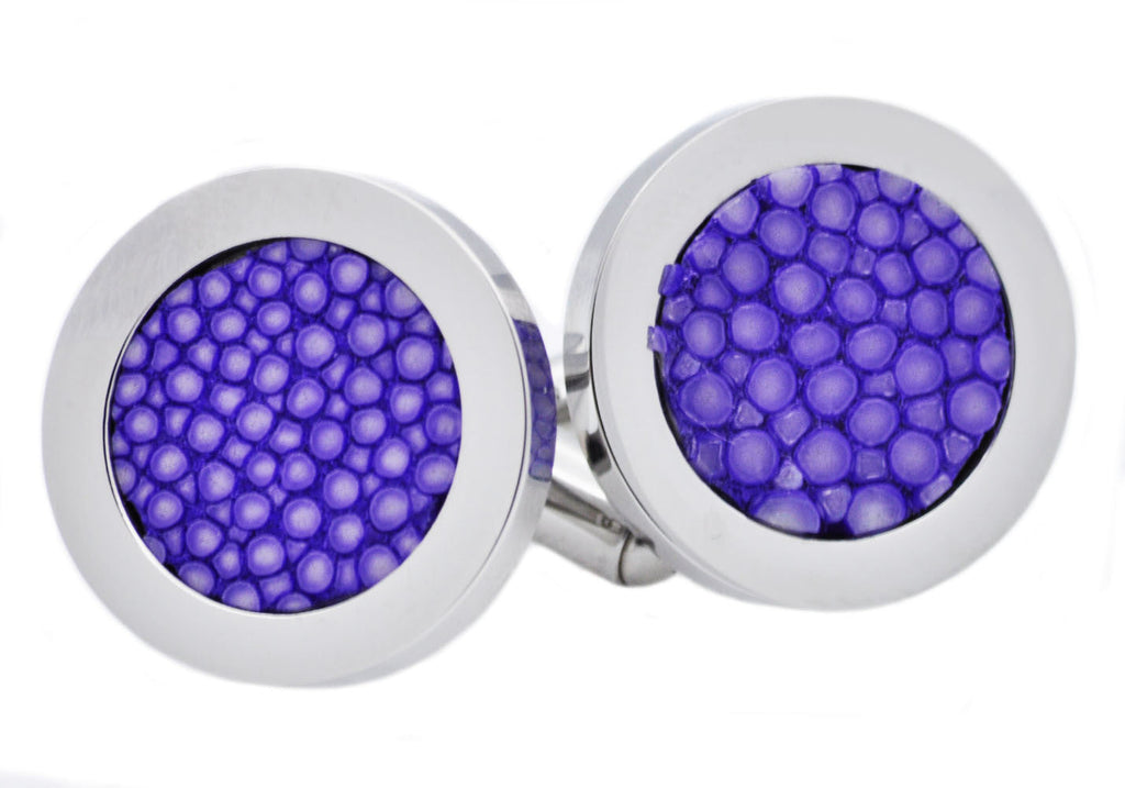 Mens Lavender Stingray Leather Stainless Steel Cuff Links