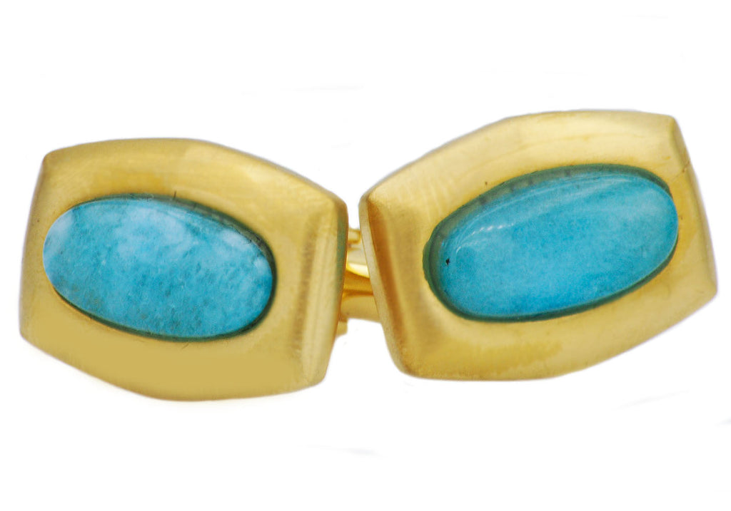 Mens Genuine Larimar Gold Stainless Steel Cuff Links