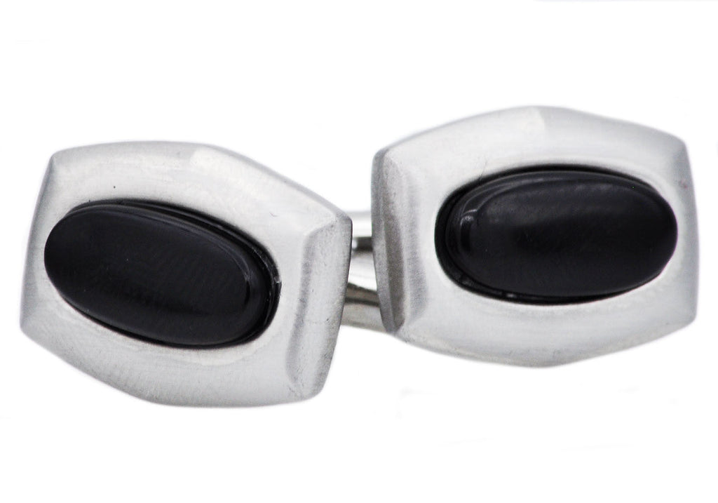 Mens Genuine Black Onyx Stainless Steel Cuff Links