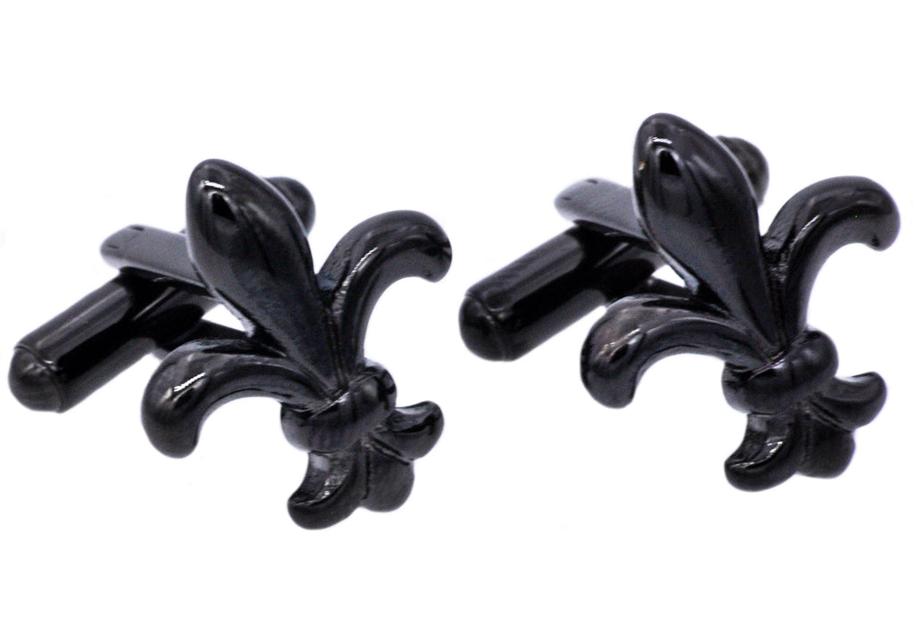 Mens Black Plated Stainless Steel Fleur De Lis Cuff Links