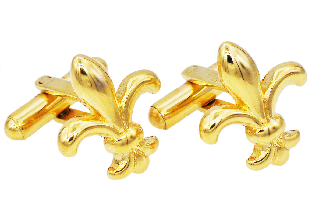 Mens Gold Stainless Steel Fleur De Lis Cuff Links