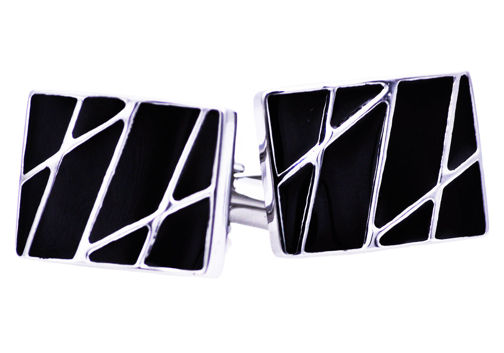 Mens Black Plated Stainless Steel Cuff Links
