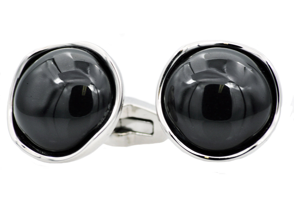 Mens Genuine Black Onyx Stainless Steel Cuff Links