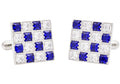 Mens Two Tone White and Blue Checkered Stainless Steel Cuff Links With Cubic Zirconia