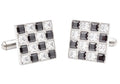 Mens Two Tone White and Black Checkered Stainless Steel Cuff Links With Cubic Zirconia