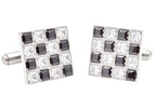 Mens Two Tone White and Black Checkered Stainless Steel Cuff Links With Cubic Zirconia