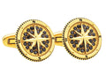 Mens Gold Plated Stainless Steel Compass Cuff Links with Black Cubic Zirconia