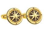 Mens Gold Plated Stainless Steel Compass Cuff Links with Black Cubic Zirconia