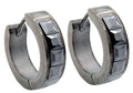 Mens 17mm Black Plated Stainless Steel Hoop Earrings With Black Cubic Zirconia