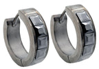 Mens 17mm Black Plated Stainless Steel Hoop Earrings With Black Cubic Zirconia