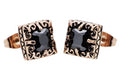 Mens 10mm Rose Stainless Steel Stud Earrings With Black Cubic Zirconia