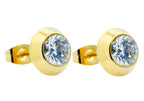 Mens 9mm Gold Stainless Steel Earrings With Cubic Zirconia
