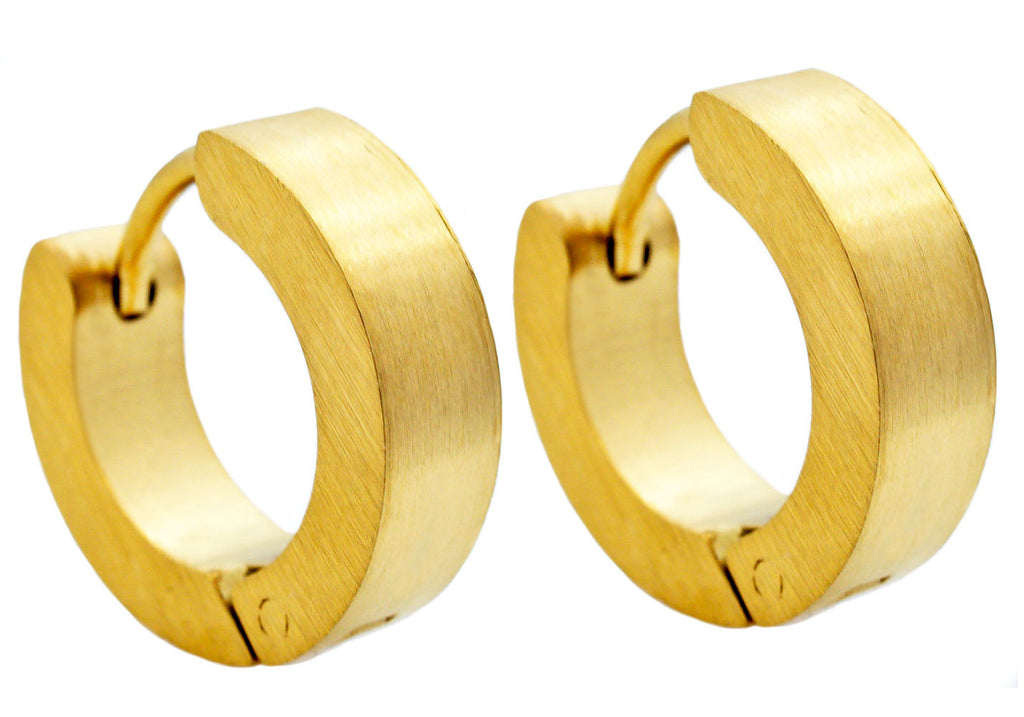 Mens 14mm Gold Stainless Steel Hoop Earrings