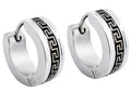 Mens 14mm Black And Stainless Steel Greek Key Hoop Earrings