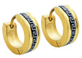 Mens 14mm Gold And Black Stainless Steel Greek Key Hoop Earrings