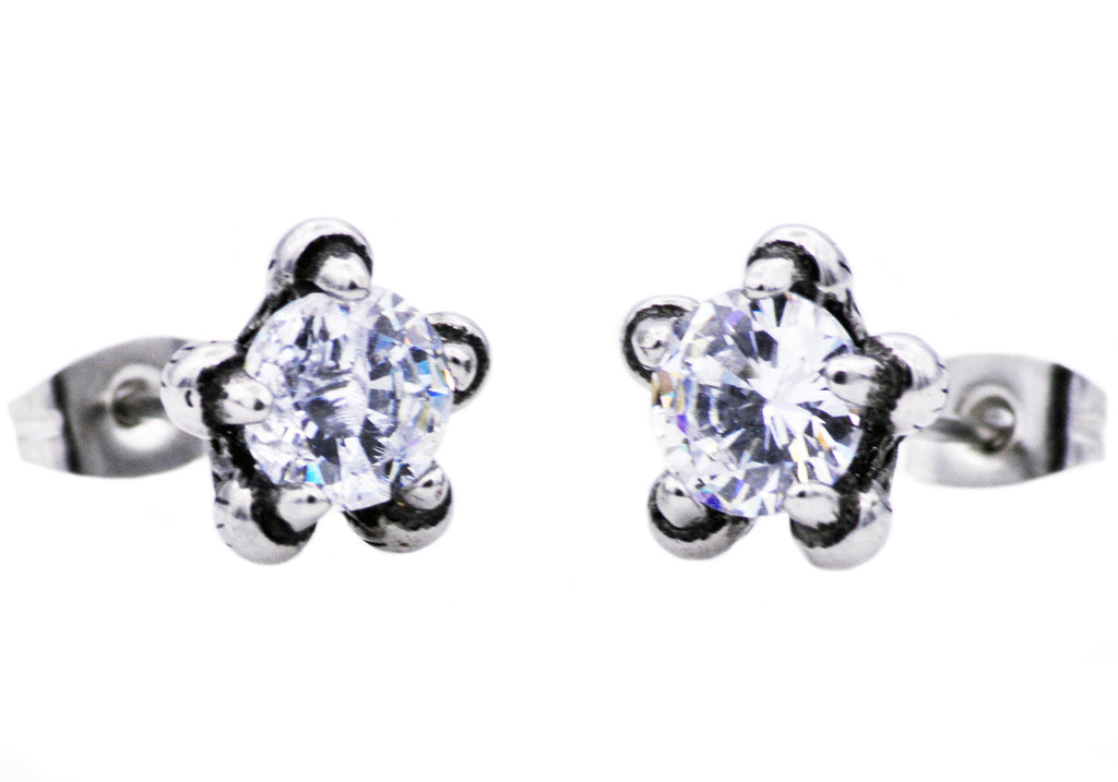 Men's 10mm Stainless Steel Claw Stud Earrings With Cubic Zirconia