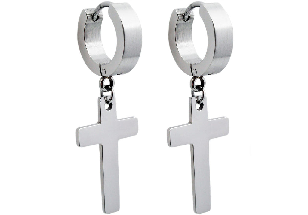 Men's Stainless Steel Hoop Cross Earrings