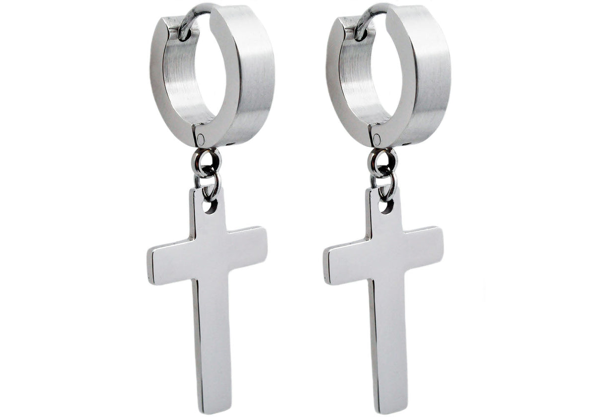 Men's Stainless Steel Hoop Cross Earrings